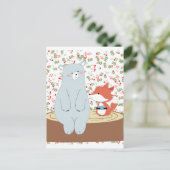 ヴィンテージかわいい春サマーフォックスウルフとテディベア ポストカード (スタンド正面)