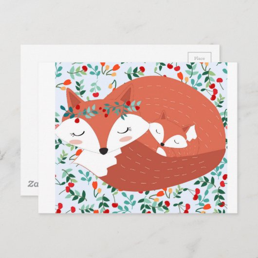 ヴィンテージかわいい母フォックスウルフとそのベビー ポストカード (正面/裏面)