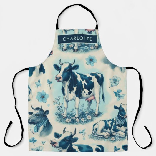 ヴィンテージかわいい牛シームレス エプロン (正面)