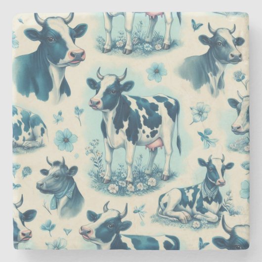 ヴィンテージかわいい牛シームレス ストーンコースター (正面)