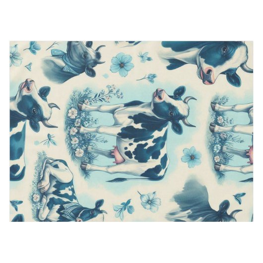 ヴィンテージかわいい牛シームレス テーブルクロス (正面(横))