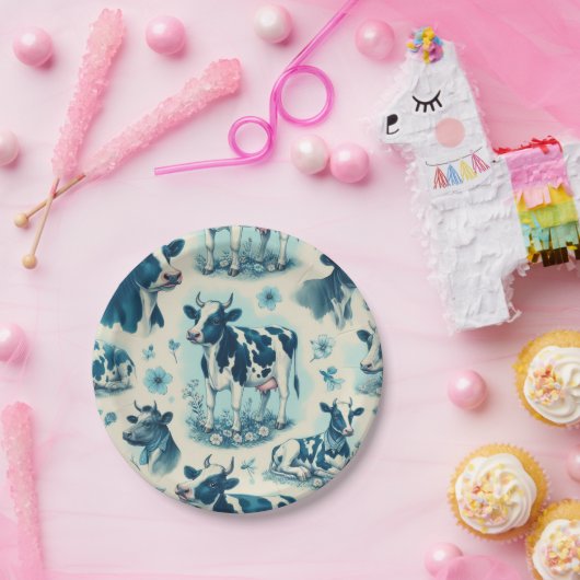 ヴィンテージかわいい牛シームレス ペーパープレート (パーティー)