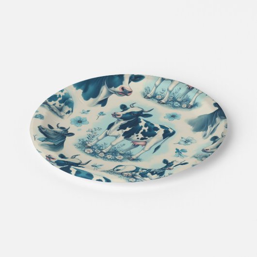 ヴィンテージかわいい牛シームレス ペーパープレート (アングル)