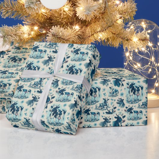 ヴィンテージかわいい牛シームレス ラッピングペーパー (クリスマス)
