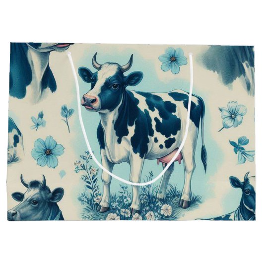 ヴィンテージかわいい牛シームレス ラージペーパーバッグ (裏面)