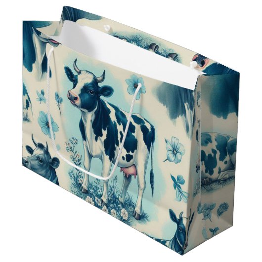 ヴィンテージかわいい牛シームレス ラージペーパーバッグ (正面アングル)