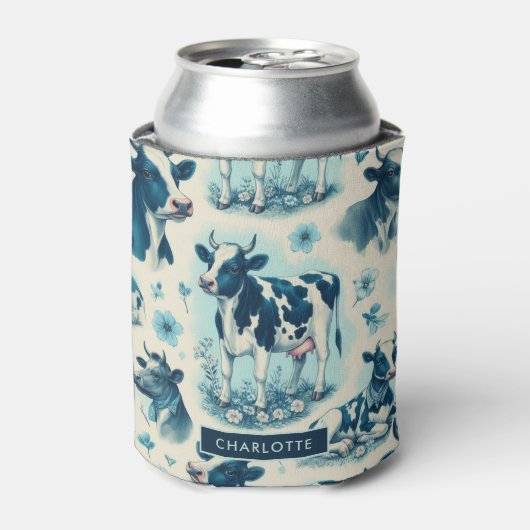 ヴィンテージかわいい牛シームレス 缶クーラー (缶正面)