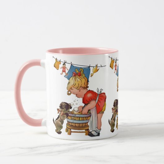 ヴィンテージかわいい犬との少女：懐かしい マグカップ (左)