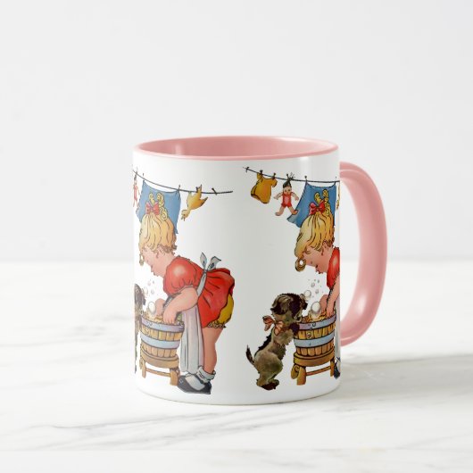 ヴィンテージかわいい犬との少女:懐かしい マグカップ (正面右)