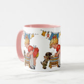 ヴィンテージかわいい犬との少女:懐かしい マグカップ (正面左)