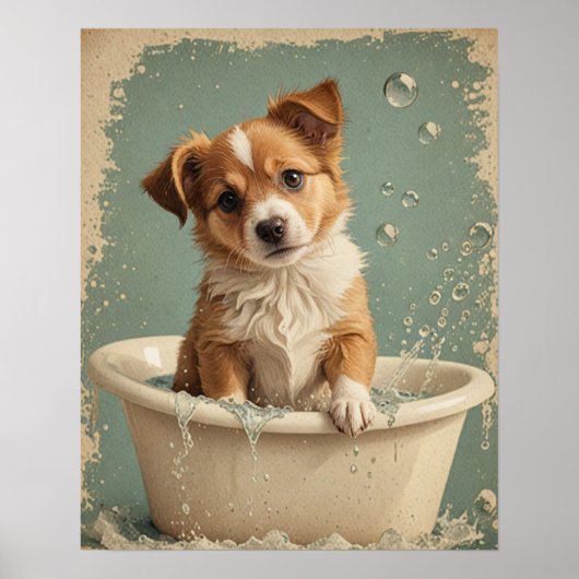 ヴィンテージかわいい犬風呂 ポスター (正面)
