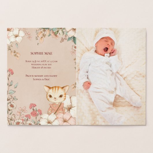 ヴィンテージかわいい猫フォトガール誕生のお知らせ 箔カード (内部)