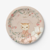 ヴィンテージかわいい猫フラワーガール赤面ファースト誕生日 ペーパープレート (正面)