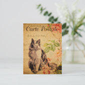 ヴィンテージかわいい猫フローラの花フランスの ポストカード (スタンド正面)