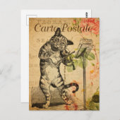 ヴィンテージかわいい猫遊のバイオリンフランスの ポストカード (正面/裏面)