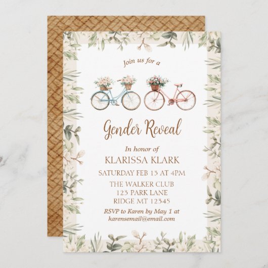 ヴィンテージかわいい男女共同利用 招待状 (正面/裏面)