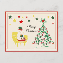 ヴィンテージかわいい白テディベアーメリークリスマス シーズンポストカード