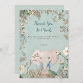 ヴィンテージかわいい象の植物緑の赤ちゃんシャワー サンキューカード (正面/裏面)