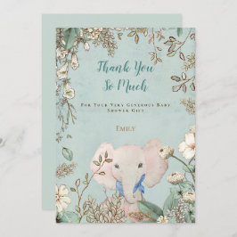 ヴィンテージかわいい象の植物緑の赤ちゃんシャワー サンキューカード