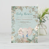 ヴィンテージかわいい象の植物緑の赤ちゃんシャワー 招待状 (スタンド正面)