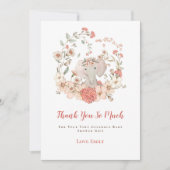 ヴィンテージかわいい象の花模様ピーチベビーシャワー サンキューカード (正面)