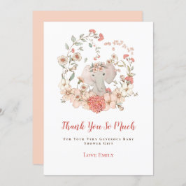 ヴィンテージかわいい象の花模様ピーチベビーシャワー サンキューカード