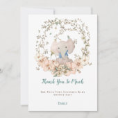 ヴィンテージかわいい象の葉の少年の赤ちゃんシャワー サンキューカード (正面)