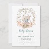 ヴィンテージかわいい象の葉の少年の赤ちゃんシャワー 招待状 (正面)