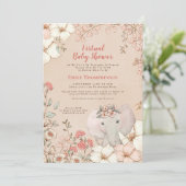 ヴィンテージかわいい象ピーチ仮想ベビーシャワー 招待状 (スタンド正面)