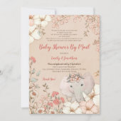 ヴィンテージかわいい象ピーチ赤ちゃんシャワーbyメール 招待状 (正面)