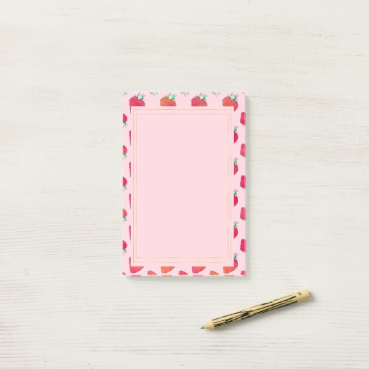 ヴィンテージかわいい赤いちごガーリーピンク ポストイット (デスク上)