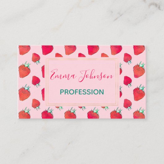 ヴィンテージかわいい赤いちごガーリーピンク 名刺 (正面)