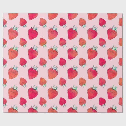 ヴィンテージかわいい赤いイチゴのピガーリーンク柄 ラッピングペーパー (フラット)