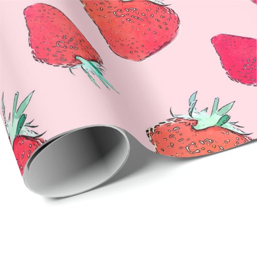 ヴィンテージかわいい赤いイチゴのピガーリーンク柄 ラッピングペーパー (ロールコーナー)