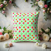 ヴィンテージかわいい赤い花のパターン緑 クッション