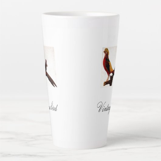 ヴィンテージかわいい赤カラフルい明るい鳥と葉 カフェラテマグ (正面)