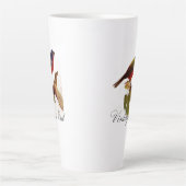 ヴィンテージかわいい赤カラフルい明るい鳥と葉 カフェラテマグ (正面)