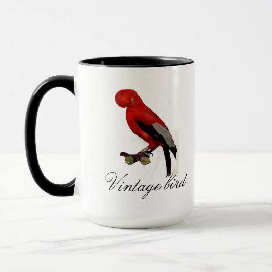 ヴィンテージかわいい赤カラフルい明るい鳥と葉 マグカップ (左)