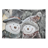 ヴィンテージかわいい雪だるまと雪女スケッチ 枕カバー (裏面)