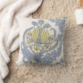 ヴィンテージかわいい青いフローラ壁紙 クッション (ブランケット)