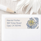 ヴィンテージかわいい青いフローラ壁紙 ラベル (インサイチュ)