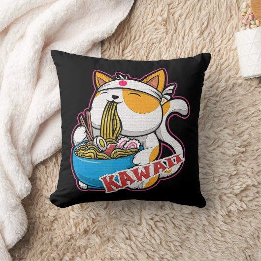ヴィンテージかわいい食べ猫ラーメンのアニメretro japane クッション (ブランケット)