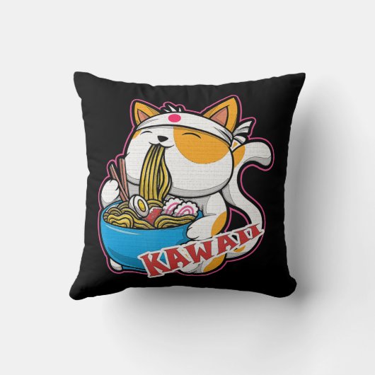 ヴィンテージかわいい食べ猫ラーメンのアニメretro japane クッション (裏面)
