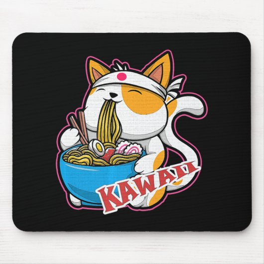 ヴィンテージかわいい食べ猫ラーメンのアニメretro japane マウスパッド (正面)