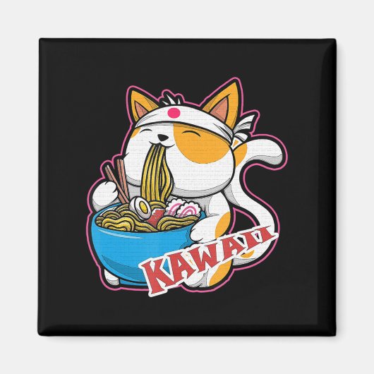 ヴィンテージかわいい食べ猫ラーメンのアニメretro japane マグネット (正面)