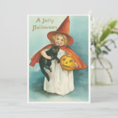 ヴィンテージかわいい魔女と猫ハロウィン 招待状 (スタンド正面)