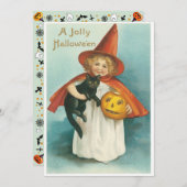 ヴィンテージかわいい魔女と猫ハロウィン 招待状 (正面/裏面)
