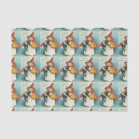 ヴィンテージかわいい魔女ネコティッシュペーパー 薄葉紙 (正面)