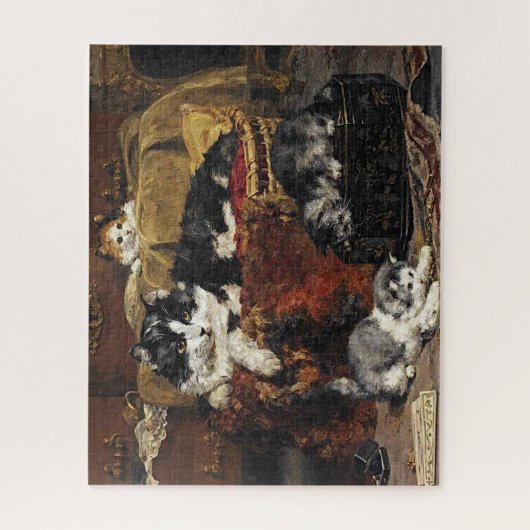 ヴィンテージかわいい黒猫と子猫ジグ ジグソーパズル (縦)