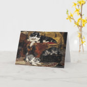 ヴィンテージかわいい黒猫と子猫 カード (黄色い花)